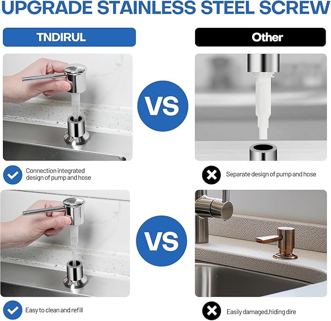 Soap Dispenser for Kitchen Sink, Chrome Built in Soap Dispensers, Stainless Steel Sink Soap Dispenser or Lotion Dispenser Pump with 47" Extension Tube Kit, Upgraded Metal Check Valve