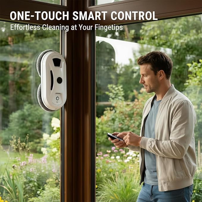 Automatic Smart Window Cleaning Robot, 90W Robot Window Cleaner with Dual Spinning Pads, AI Smart Path, Smart Spray, Remote Control, 20-Min Backup Power for Glass, Mirrors & Smooth Tile