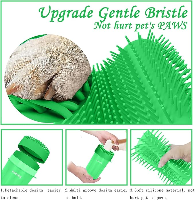 Quick Clean Dog Paw Cleaner 5-in-1 Kit, Green (Medium) - No Full Bath Needed, Post-Walk Paw Clean - with Silicone Bath Brush, 3 Microfiber Towels - Fits Corgi 1.2-2.5 In (3.05-6.35 cm)