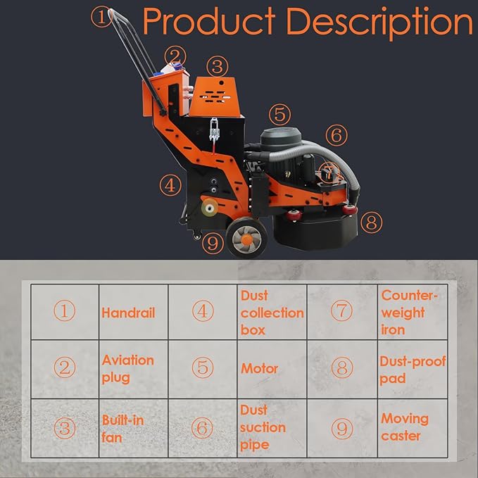 Concrete Floor Grinder Polishing Buffer Machine Cement Ground Grinder for Epoxy Terrazzo Floor with 30L Dust Bucket 6pcs Grinding Heads 220V