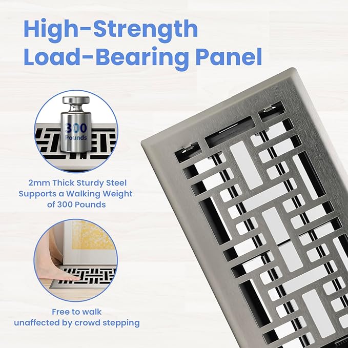 4x8 Inches 2 Pack Heavy Duty Walkable Floor Register Easy Adjust Air Supply Lever Floor Vents - Seattle Design - Vent Cover for Home Floor - Satin Nickel