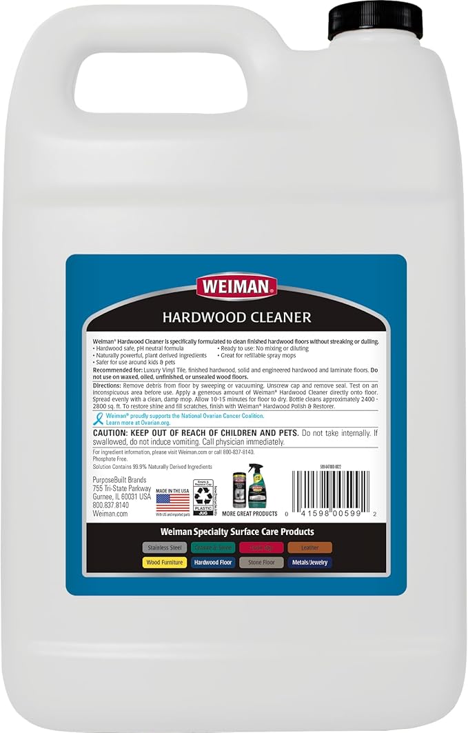 Weiman Hardwood Floor Cleaner - 128 Ounce Refill - Finished Engineered Hardwood Floors