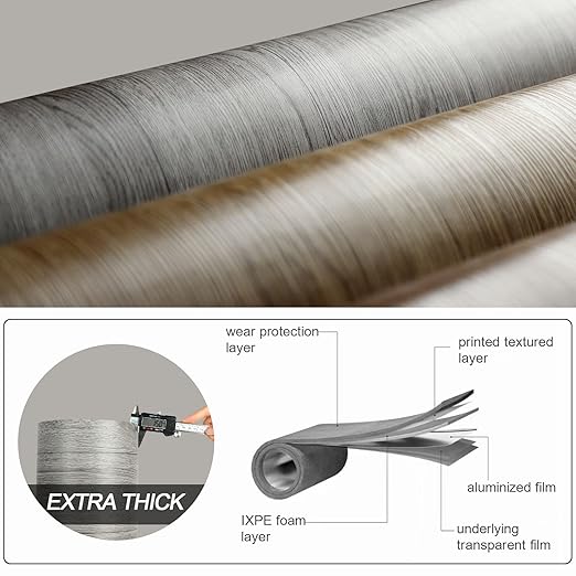 Oxdigi Peel and Stick Vinyl Flooring 2 Rolls 23"x 393"/128 Sq.Ft, Self Adhesive Vinyl Floor Tiles Wood Plank Flooring Waterproof Wear-Resistant for Any Room, Easy DIY Floor Coverings, Grey Wood