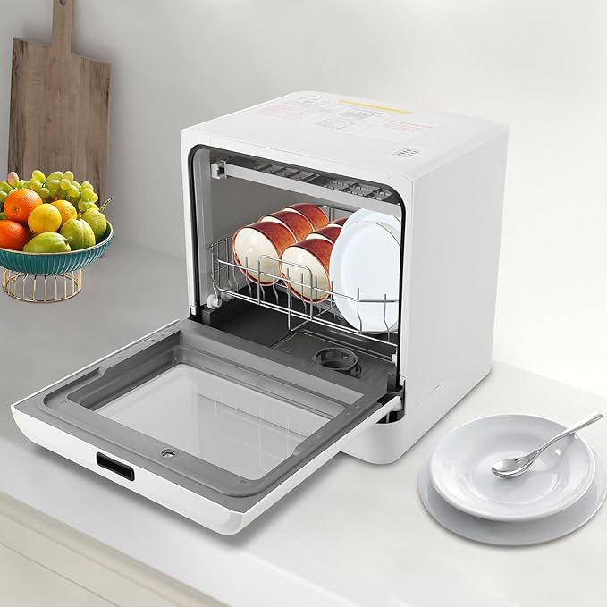 Countertop Dishwasher Portable with 4 Programs, Portable Dishwasher Countertop, Compact Mini Dishwashers with 6.8L Built-in Water Tank,High-Temp& Air-Dry Function (White)