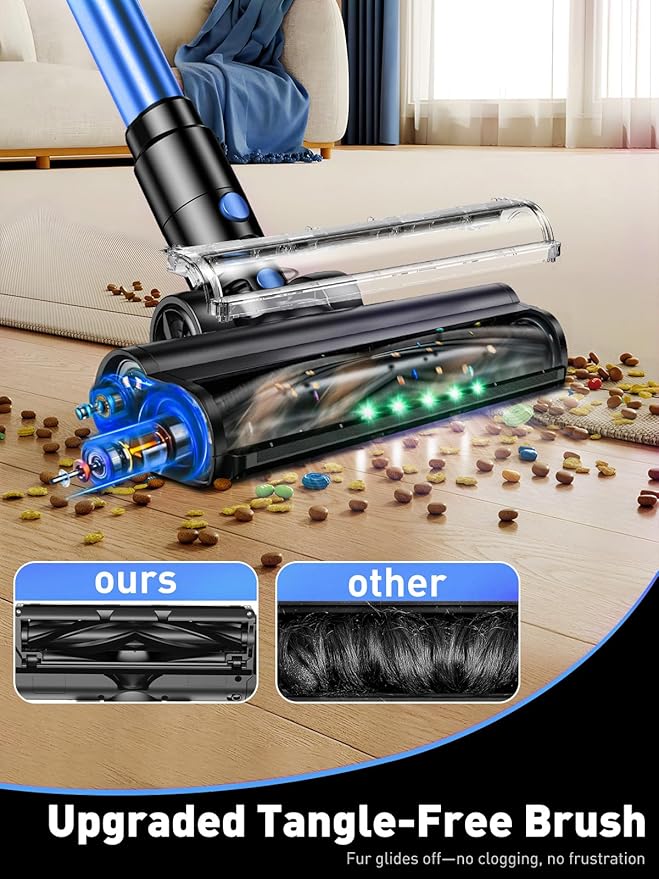 Cordless Vacuum Cleaner, 45000Pa/450W/50Mins Vacuum Cleaners for Home, 8-in-1 Stick Vacuum with LED Screen, Anti-Tangle, Lightweight Rechargeable Vacuum for Carpet Pet Hair Hardwood Floor Blue