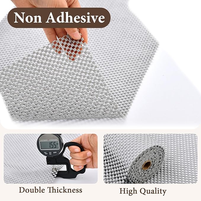 Drawer and Shelf Liner for Kitchen Cabinet: 12 in X 20 Ft Non Slip Waterproof Shelf Paper Non Adhesive Refrigerator Liners Light Gray Easy Liners for Bathroom