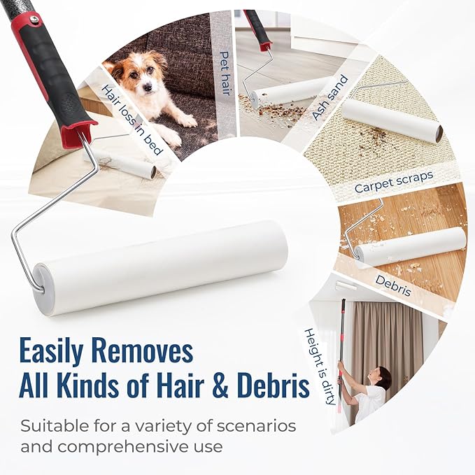 Lint Rollers for Pet Hair Extra Sticky, 9.45" Wide Large Lint Roller, 240 Adhesive Sheets Rollers, 51" Long Handle Sticky Mop for Carpets, Clothing, Floor, Bed, Home Cleaning, Loving Pet Owners
