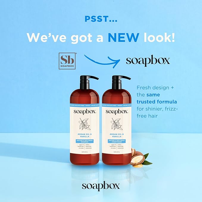 Soapbox Argan Shampoo & Conditioner Set, Volumizing, Vegan, Color Safe, Harsh Sulfate & Silicone Free, 1 Liter Each (Pack of 2)