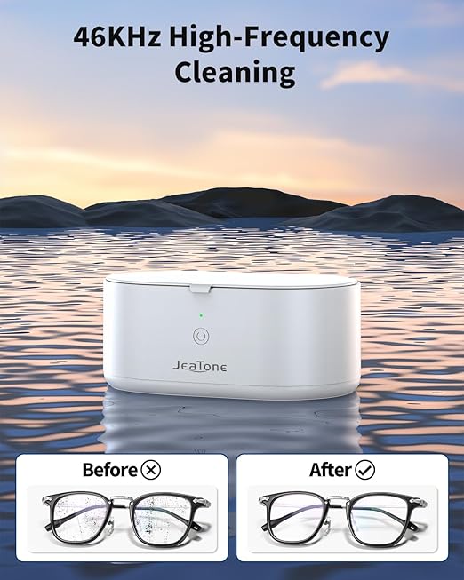 Ultrasonic Jewelry Cleaner Machine, JeaTone 20oz 46KHz Professional Ring Cleaner with 304 Stainless Steel Tank for All Jewelry, Eyeglasses, Watch Strap, Retainer, Dentures White