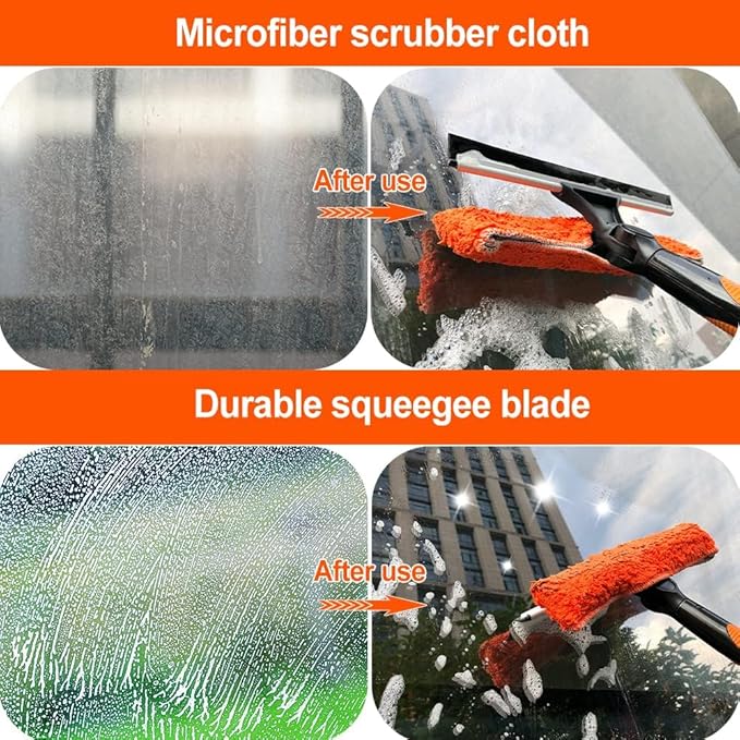 Buyplus 26Ft High Reach Squeegee for Window Cleaning Kit with 5 to 20 Foot Extension Pole, Extendable Window Cleaner Squeegee, Telescopic Window Washing Kit for Indoor/Outdoor High Window