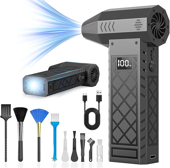 Compressed Air Duster, 180000RPM Powerful Mini Electric Dust Blower, Rechargeable Dust Fan with Fast Charging, 4-Gear Adjustable Air Blower for Computer/House/Outdoor/Car, Gifts for Men