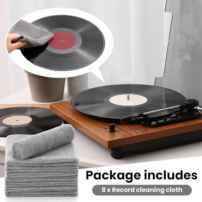 Honeydak 8 Pack Microfiber Record Cleaning Cloth, 12" x 12" Reuseable Anti Static Towels for Glasses, TV Screen, Laptop, Musical Instrument, Ultra Absorbent, Lint Free, Streak Free(Gray)