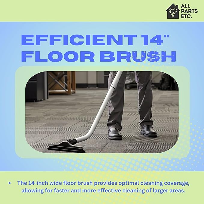 1.5 or 1 1/2 inch Backpack Vacuum Accessories Cleaning Kit - Includes 2-Piece Aluminum S-Wand & 14" Wide Replacement Floor Brush - Compatible with Pro-Team, Powr-flite, and more