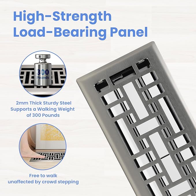 4x12 Inches Heavy Duty Walkable Floor Register Easy Adjust Air Supply Lever Floor Vents - Seattle Design - Vent Cover for Home Floor - Satin Nickel