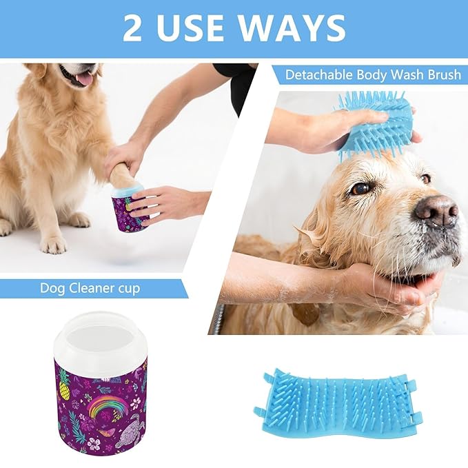 Dog Paw Cleaner Cups for Dogs Pet Foot Washer Paw Scrubber for Medium Small Large Dogs Cats Cleaning Cup Purple Turtles Pineapple Rainbow