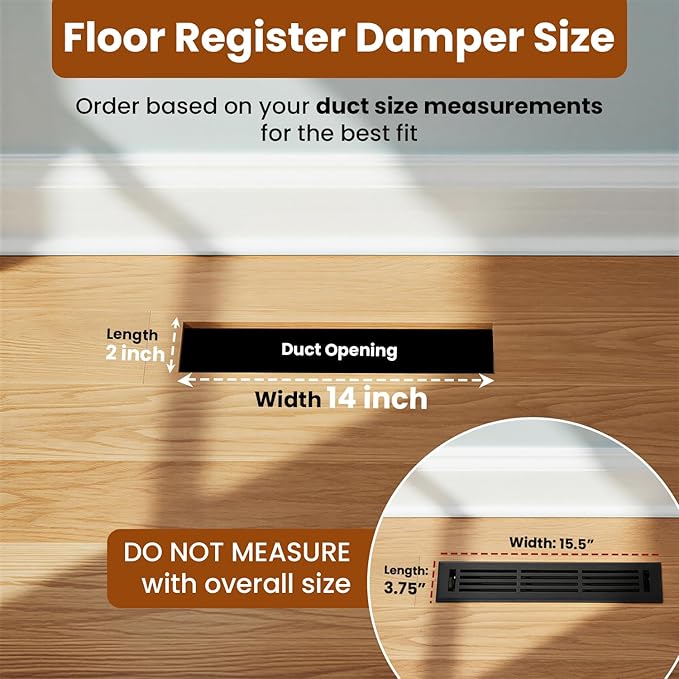 EMPIRE REGISTER CO Linear Design, Heavy Duty Floor Vent Covers, Metal Damper Attached. Vent Covers for Floor only. (Floor, Textured Black, 2 x 14 inch (Pack of 1))