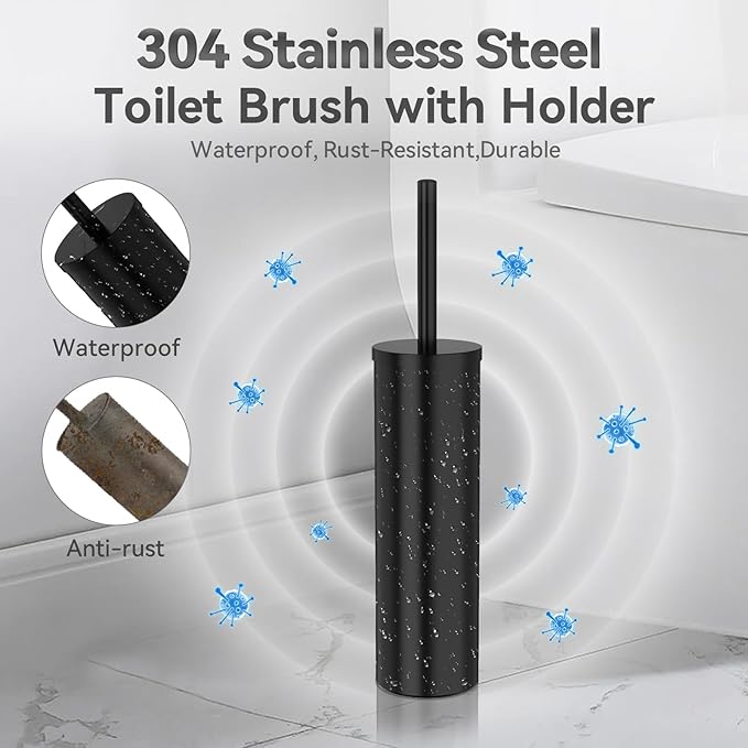 DOWRY Toilet Brush and Holder for Bathroom Storage Organization Deep Cleaning Covered Brush Cleaner Black Toilet Brush with 2 Brush Holders