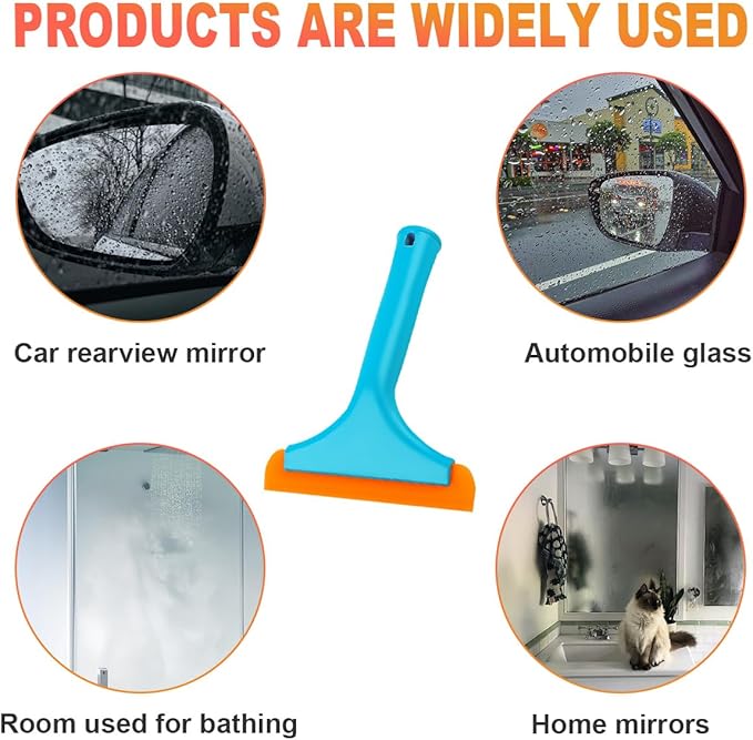 2 PCS Small Silicone Window Squeegee, 5.9 Inch Car Windshield Water Blade Squeegee with Non-Slip Handle, All-Purpose Cleaning Squeegee for Car Windshield, Window, Mirror (Sky Blue)