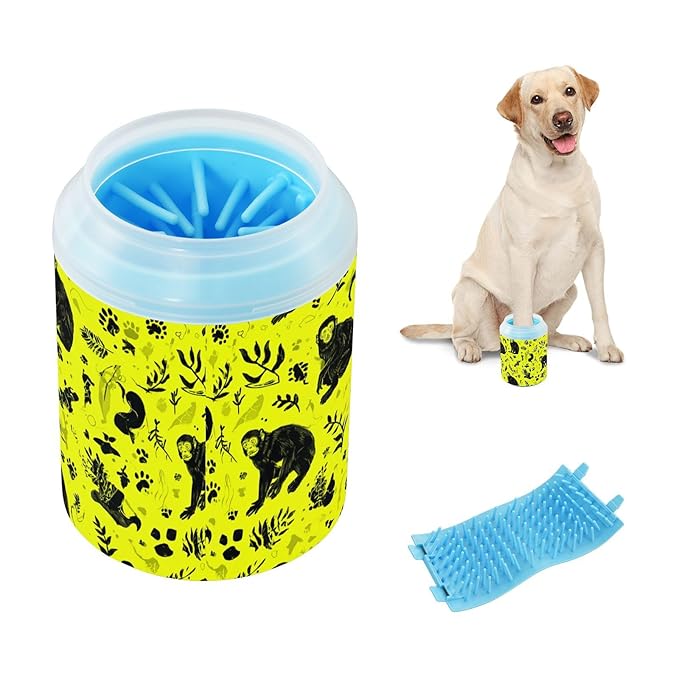 Dog Paw Cleaner Cups for Dogs Pet Foot Washer Paw Scrubber for Medium Small Large Dogs Cats Cleaning Cup Yellow Monkeys Plants