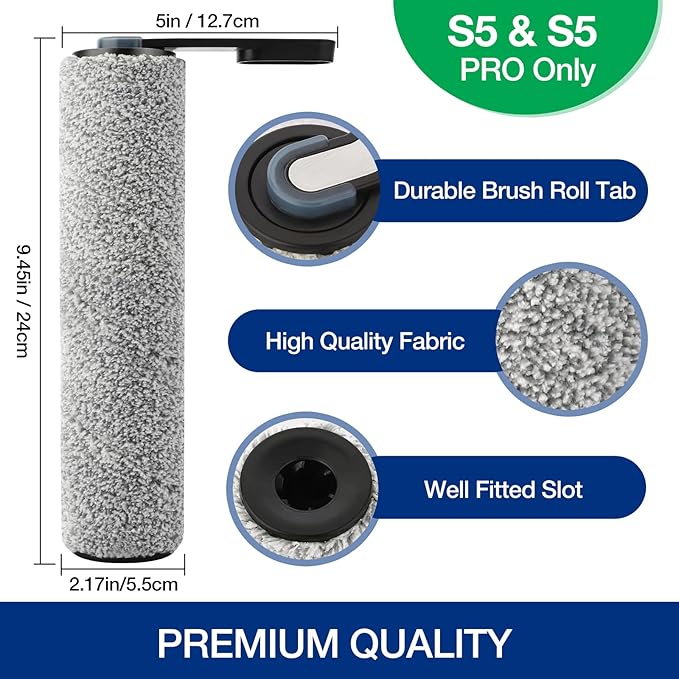S5 Roller Brush and HEPA Vacuum Filter Replacement for Tineco Floor ONE S5, S5 Pro, S5 Pro 2, S5 Blue Smart Cordless Wet Dry Vacuum Cleaner Replacement Parts Include 2 HEPA Filters, 2 Brush Rollers