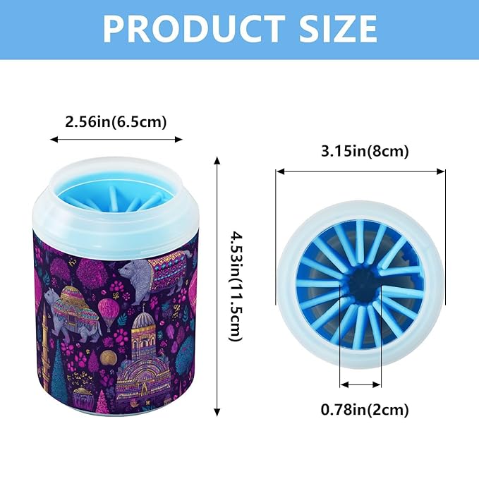 Dog Paw Cleaner Cups for Dogs Pet Foot Washer Paw Scrubber for Medium Small Large Dogs Cats Cleaning Cup Purple Animals Footprints
