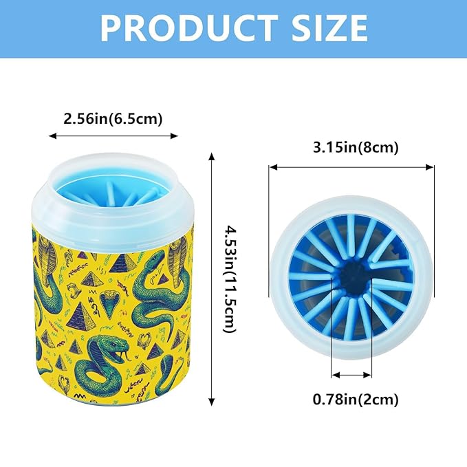 Dog Paw Cleaner Cups for Dogs Pet Foot Washer Paw Scrubber for Medium Small Large Dogs Cats Cleaning Cup Yellow Snakes Pyramids Egyptian