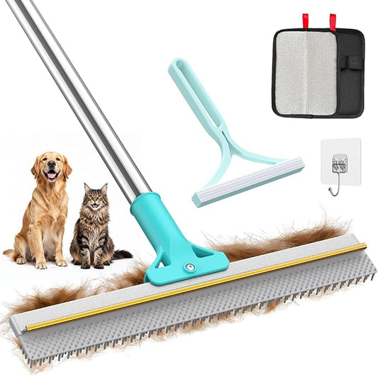 Carpet Rake for Pet Hair Removal, Reusable Carpet Rake, Pet Hair Removal Broom with Extra-Long Thickened Brush, 54" Adjustable Handle, 3 Pcs Pet Hair Removal Tool for Carpet, Sofa & Stairs