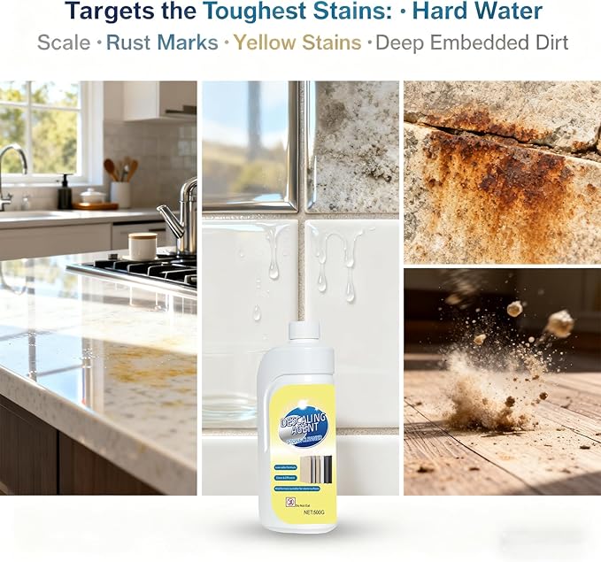 Stone Cleaner & Descaler – Removes Rust, Hard Water Scale, Dirt Buildup & Residue – Safe for Marble, Granite, Porcelain Tile & Concrete – Home, Garden, Office & Exterior Surface Cleaning-1PCS