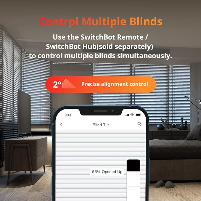SwitchBot Blind Tilt Motorized Blinds - Smart Electric Blinds with Bluetooth Remote Control, Solar Powered, Light Sensing Control, Add Hub Mini to Make it Compatible with Alexa & Google Home