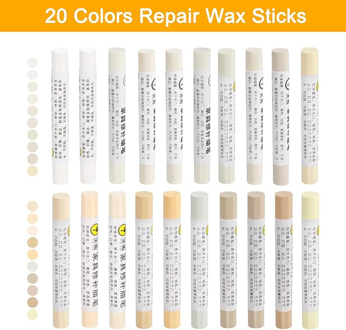 uxcell Furniture Repair Wax Crayons Kit, 20Pcs - Wood Filler Stick, Touch Up Furniture Markers - for Scratches Holes Tables Desks Wooden Floor Laminate Covers, Light Color Series