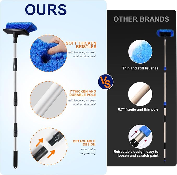 62" Car Wash Brush Mop with Long Handle, 10" Soft Bristle Scrub Scratch-Free Car Cleaning Brush Supplies Broom Kit for RV Boat Truck SUV, House Siding, Snow, Floors, Extension Aluminum Alloy