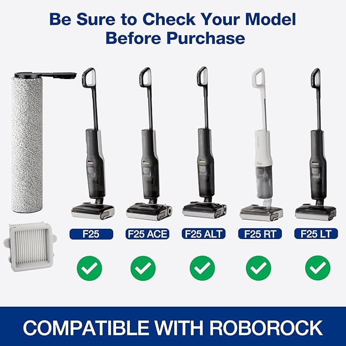 F25 Brush Rollers and HEPA Filter for Roborock F25/F25 ACE/F25 ALT/F25 LT/F25 RT/F25 GT Cordless Wet Dry Vacuum Cleaner, 3 Brush Rollers, 3 HEPA Filters, 1 Water Tank Brush, 1 Cleaning Brush