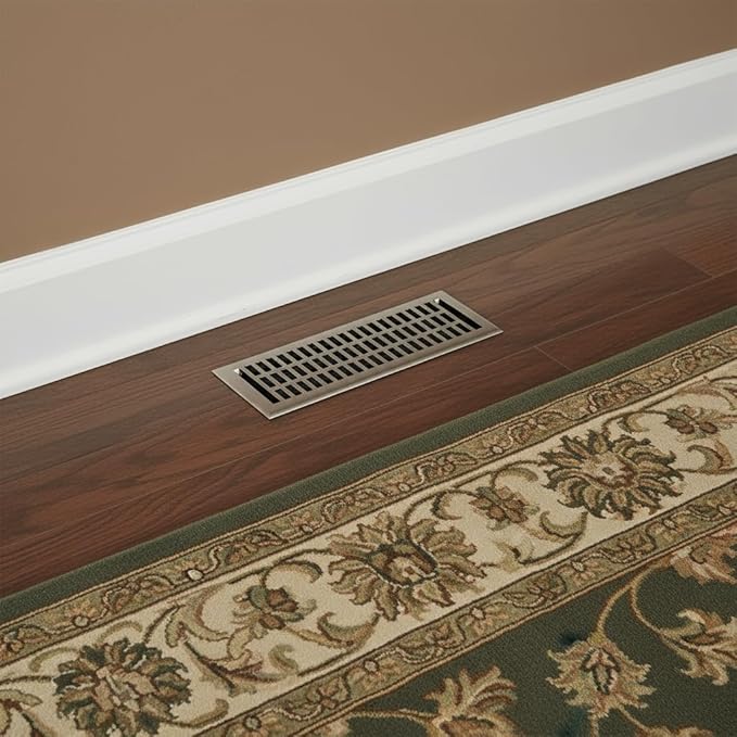 Empire Register Co, Vent Cover - 4x14 inch, Modern Contemporary Design, Brushed Nickel Finish, Heavy Duty Floor Vent Covers, Metal Damper Attached Vent Covers for Home Floor only