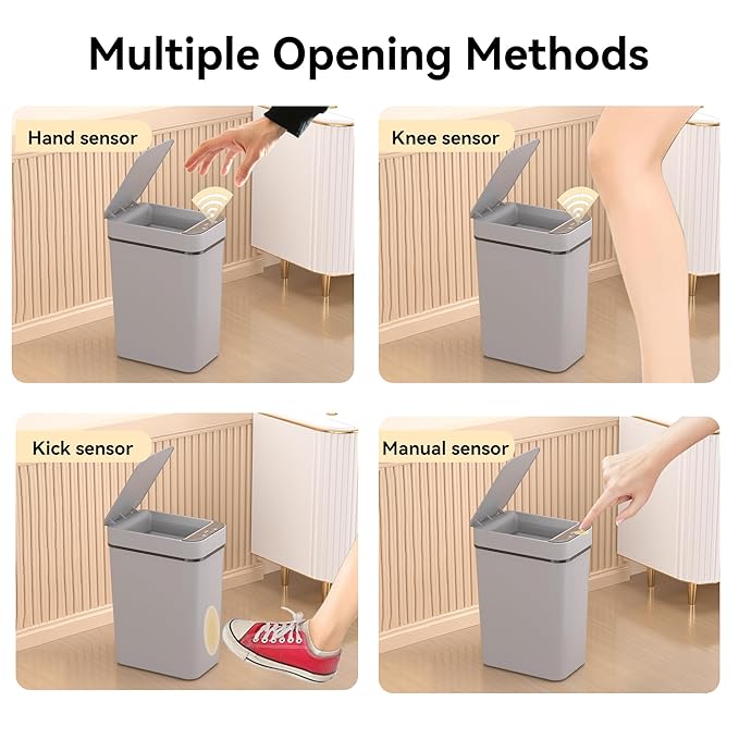 3 Pack Bathroom Trash Can 2.6 Gallon Small Touchless Automatic Motion Sensor Trash Cans Slim Waterproof Garbage Bin with Lid for Kitchen, Office, Bedroom Black White Grey
