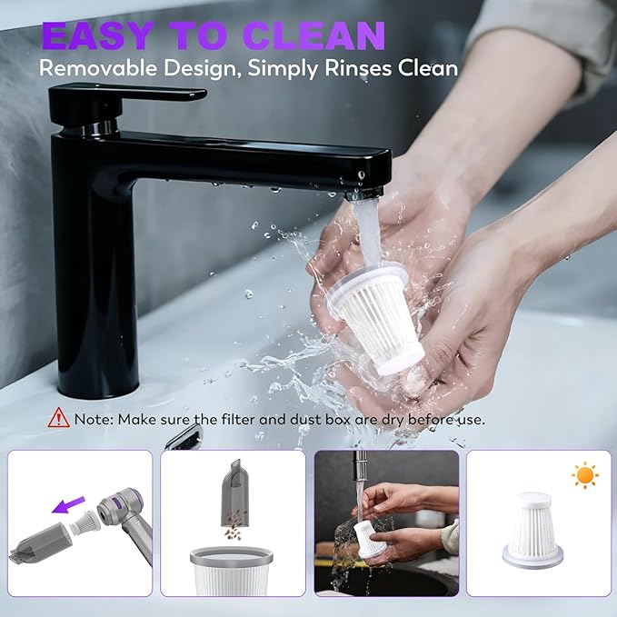 Handheld Car Vacuum Cleaner, 4-in-1 Cordless Vacuum Cleaner, 22000PA High Power Portable Car Vacuum with Brushless Motor, for Home, Office, Camping (Silver Purple)