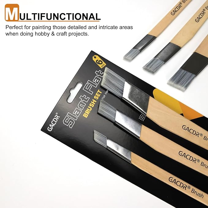 Slant Lining Fitch Paint Brushes,Pack Of 6 Cutting In Paint Brush Angled for Fast Accurate Detail & Control Hobby & Craft 2 Each of 0.5", 0.75", and 1"