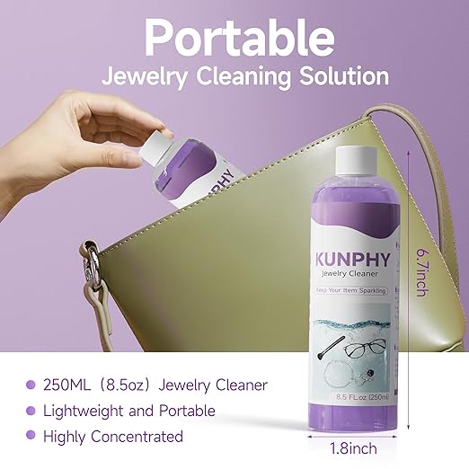 Upgraded KUNPHY Jewelry Cleaner, Professional Ultrasonic Jewelry Cleaner Solution for All Ultrasonic Cleaners, Multi-Purpose Ring Cleaner for Silver, Gold, Diamonds and Eyeglasses, 8.5 Oz * 2 Packs