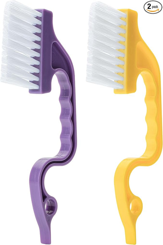 Slick- Window Track Cleaning Brush, 2 Pack, Yellow/Purple Ergonomic Handle, Built-in Scraper, Multipurpose, Window Track Cleaning Tools