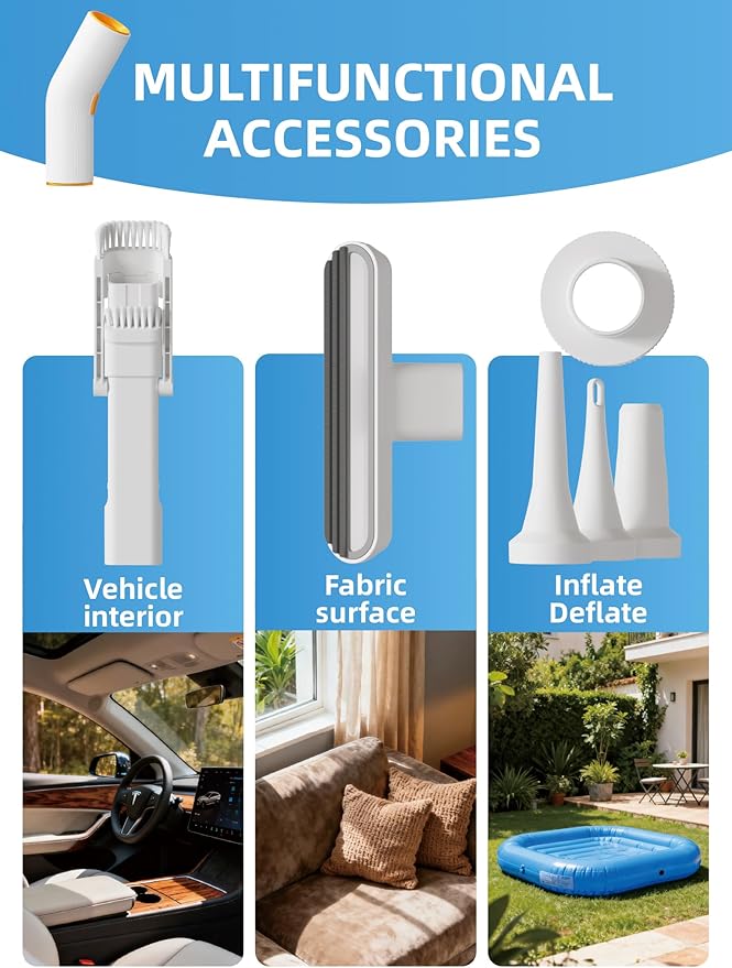 Cordless Car Vacuum, 4-in-1 Portable Mini Handheld Vacuum Cleaner with 15000pa Suction Power, 2 Suction Modes & Multi-Nozzles for Car Home Office Pet, White