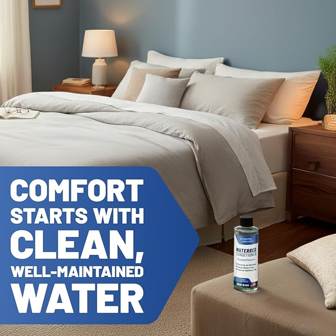 2X Concentrated Waterbed Conditioner — Made in USA — pH Neutral & Vinyl Safe Formula — Keeps Water Fresh & Clear, Prevents Air Bubbles & Odor — Extends the Life of all Waterbed Mattress Types — 8 OZ