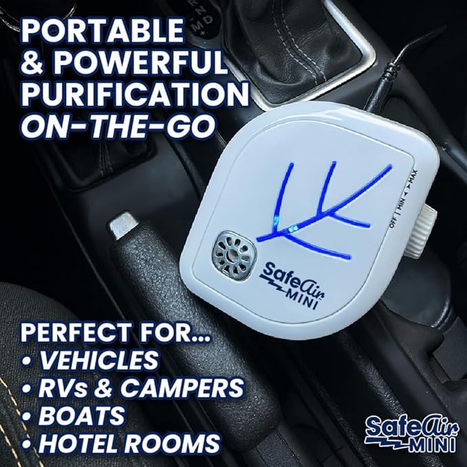 NEW Upgraded SafeAir® Mini Purifier | Ozone & Ionizer | Fresh Rain Smell | Covers 500 sq/ft | 8ft USB | Attacks Worst Pet Smells, Smoke, Mold | Filterless Tech | Home, Car, Office, Travel (2)