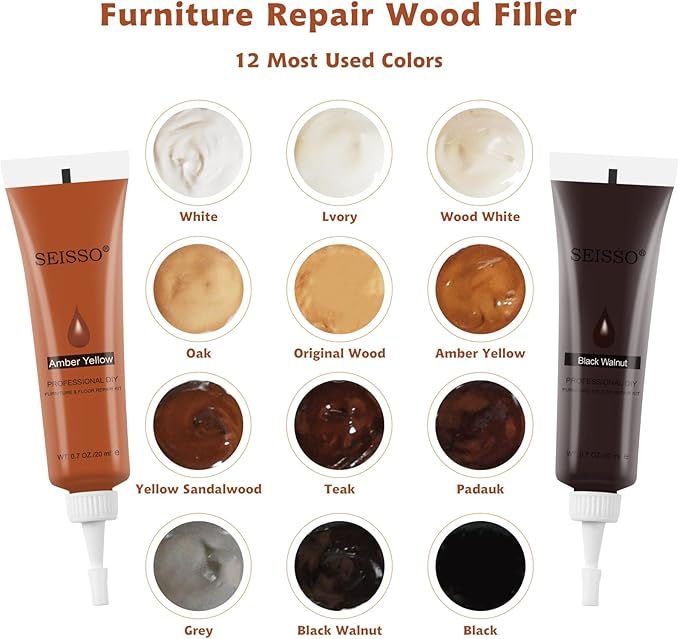 SEISSO Wood Furniture Repair Kit, Wood Putty Repair Fillers, Hardwood Laminate Floor Repair Kit, Restore Any Holes, Scratches, Cracks, Gouges for Wooden Floors, Cabinet, Cherry, Walnut