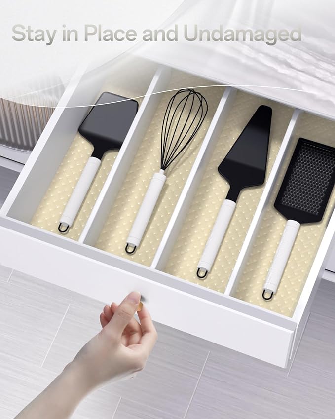 Shelf and Drawer Liner for Kitchen Cabinet, Non-Adhesive 18in x 360in Waterproof Contact Paper Refrigerator Liners Thickened Durable EVA Material Non Slip Mat for Dresser Cupboard Pantry Protector