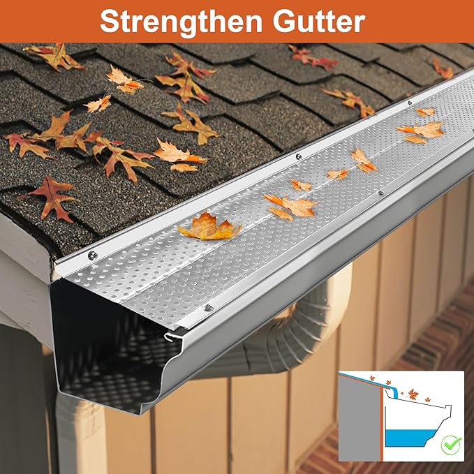 5 inch Gutter Guard, 52 Pack-208ft, Aluminum Mesh Leaf Guards, DIY Leaf Filter Gutter Protection Cover, Raptor Gutter Guard Cleaning Tools for Downspout, Roof, with Screws