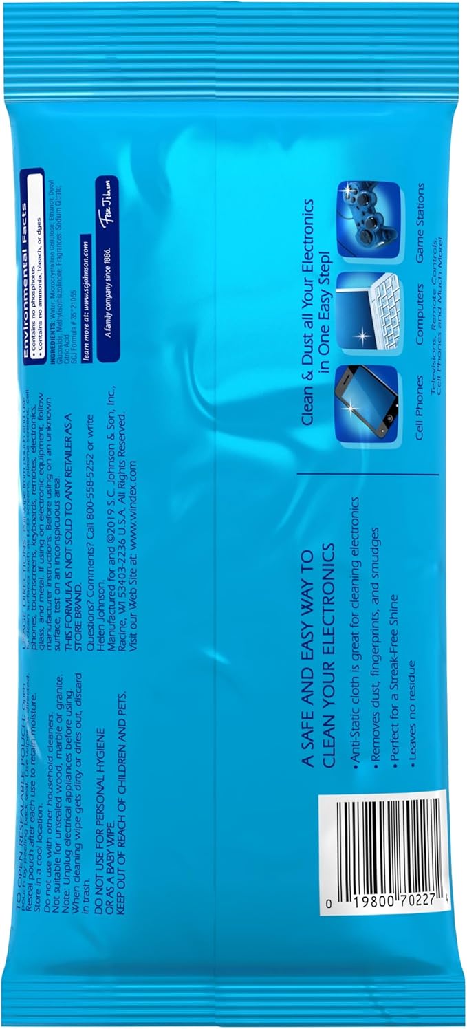 Windex Electronic Cleaning Wipes, Pre-Moistened Screen Wipes for TVs, Phones, and Other Electronics, Resealable for a Freshness Lock, 25 Count (Pack of 6)