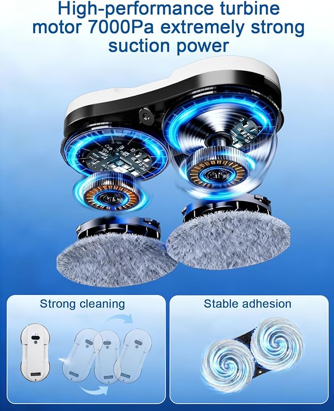 Window Cleaning Robot, Automatic Window Cleaner Robot with Dual Spray, Edge Detection, Intelligent Path Planning, 3000pa Strong Suction, Anti-Drop Protection for Glass