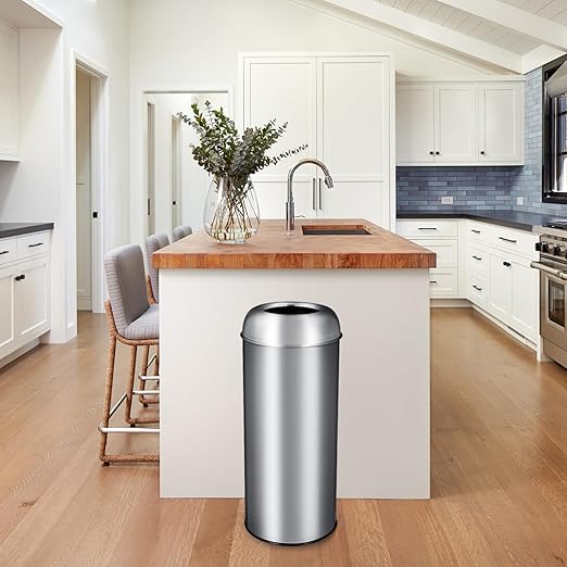 65L/17 Gallon Tall Commercial Trash Can, Large Capacity Brushed Stainless Steel Trash Bin with Open Top & Sleek Hidden Bag Holder, Commercial Grade Heavy Gauge for Home, Office, Restaurant