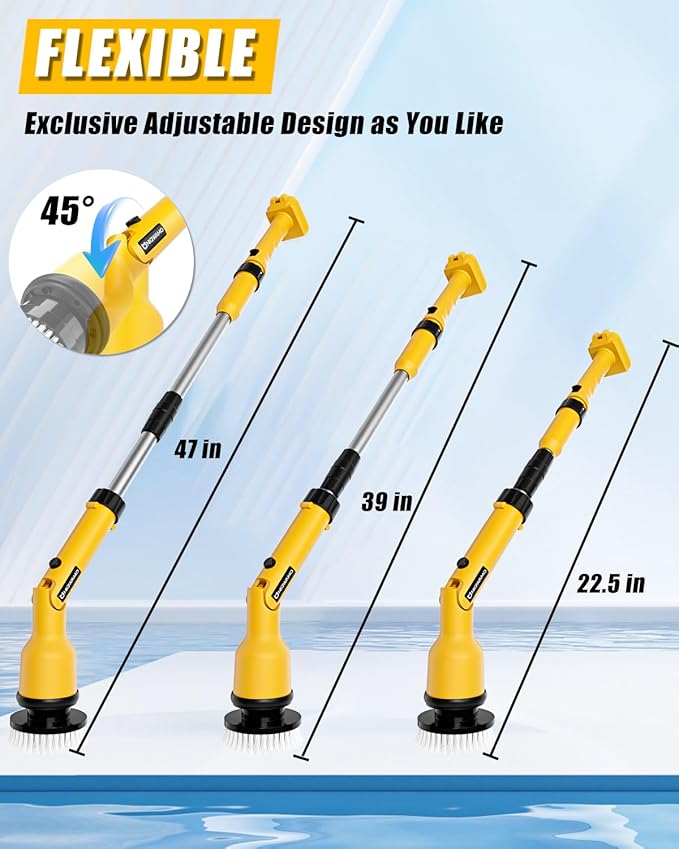 Electric Spin Scrubber Compatible for DeWalt 20V Battery(Battery NOT Included), 1000 RPM Battery Powered Scrubber with Adjustable Extension Arm & 8 Brushes & Hook Gloves for Tub/Tile/Floor