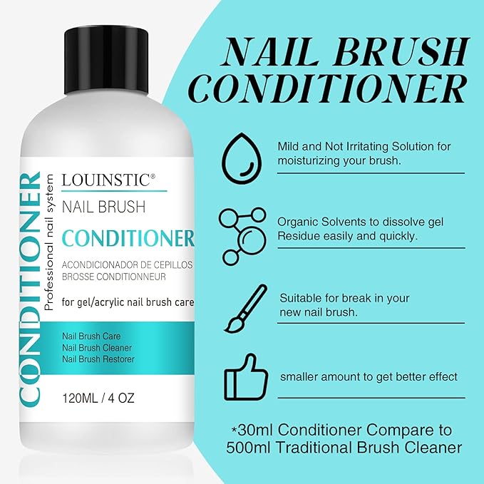 LOUINSTIC Acrylic Nail Brush Cleaner - 4 Fl.Oz, Quickly Clean Gel/Acrylic Nail Brushes, Paint Brushes, Airbrushes, Art Tools, Nail Brush Cleaner Conditioner Preserver and Restorer
