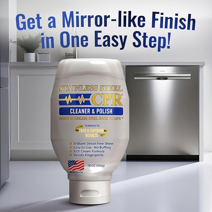 Stainless Steel CPR Kitchen Stainless Steel Cleaner and Polish for Appliances- Cleaner Removes Fingerprints, Water Marks and Grease. Refrigerator Cleaners, Stoves, & Dishwashers (18 Ounce (Pack of 2))
